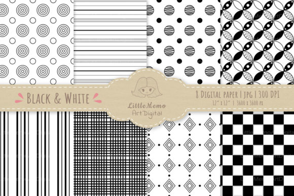 Black White Pattern Digital Paper Set