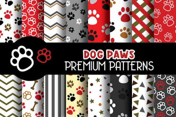 Dog Paws Red Digital Papers Pattern