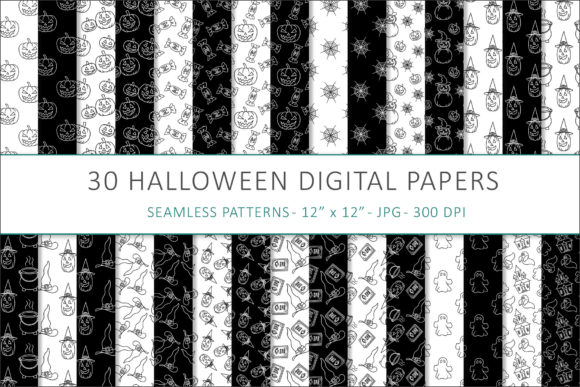 Halloween Black and White Digital Paper for Creative Projects