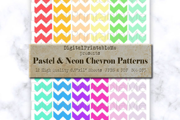 Multicolor Chevron Digital Paper, Neon W