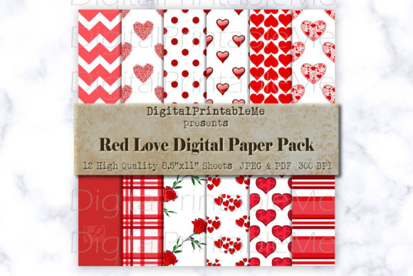 Red Mixed Pattern Digital Paper, Love