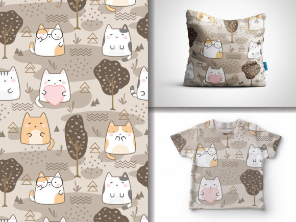 Seamless Pattern Kawaii Cute Cats