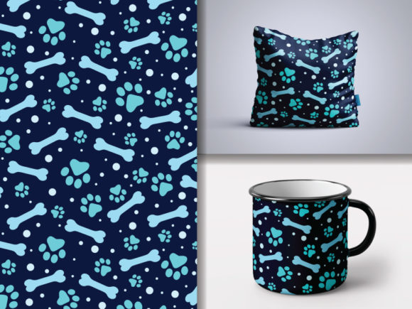 Seamless Pattern Paw Print and Bone