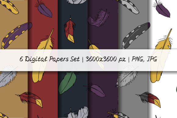 Vintage Boho Feathers Digital Papers Set