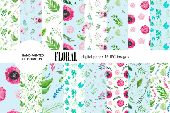 Watercolor Floral Digital Paper Pack