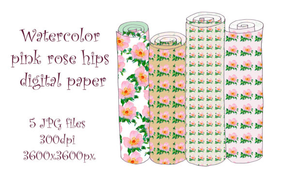 Watercolor Pink Rose Hips Digital Paper