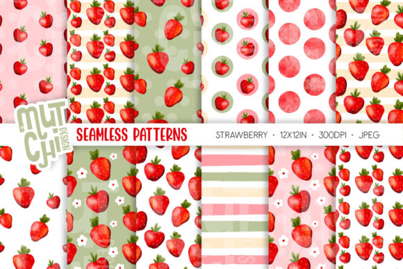 Watercolor Strawberry Digital Papers